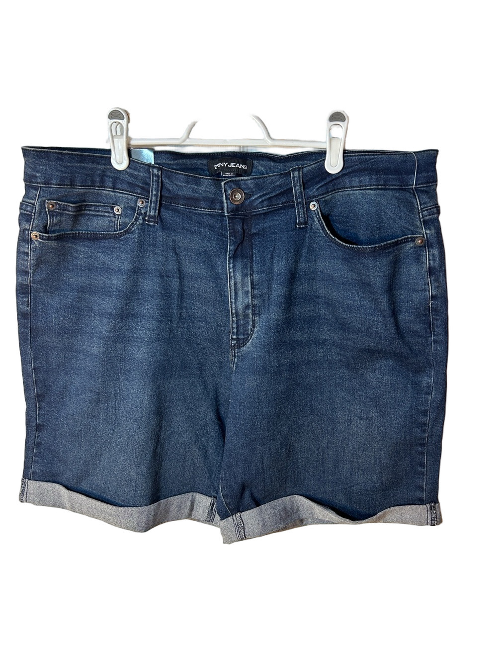 DKNY Dark Wash Indigo Cuffed Denim Shorts size 18 1689394